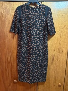 Taylor Black and Brown Giraffe Pattern Midi Dress